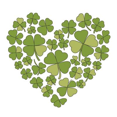 Heart Made of Green Clover Leaves Illustration