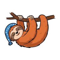 Cute Cartoon Sloth Sleeping on a Branch vector
