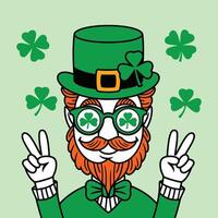 St. Patrick's Day Leprechaun with Shamrocks and Peace Sign vector