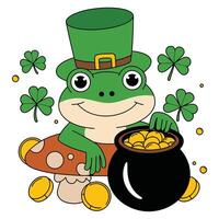 Lucky Frog with Gold Coins and Shamrocks Illustration vector