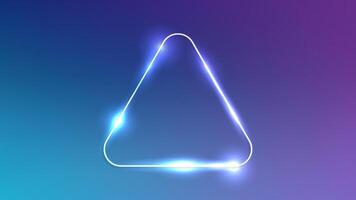 Neon rounded triangle frame with shining effects vector