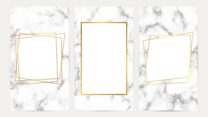 Golden geometric frames on marble texture