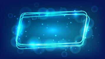 Neon rounded parallelogram frame with shining effects and sparkles vector
