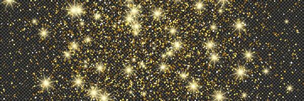 Gold glittering dust with stars on a gray background. Dust with gold glitter effect and empty space for your text. illustration vector