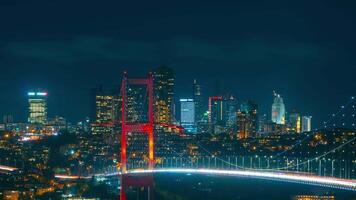 Bosphorus Bridge and cityscape of Istanbul at night. Istanbul time lapse 4k . video