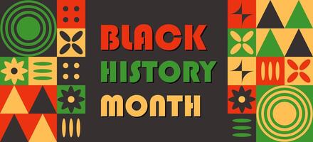 Bold and vibrant Black History Month banner with abstract geometric patterns, bright colors, and cultural design elements. holiday background with contrast typography vector