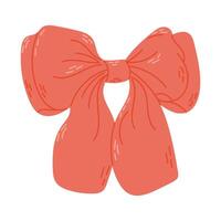 Red decorative bow with intricate line details, tied in classic style, isolated on white background. hand drawn drawing isolated on white background vector