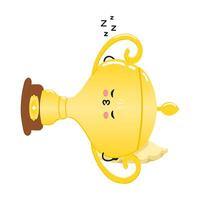 Cute sleeping Golden trophy cup character with a whimsical design. hand drawn cartoon kawaii character illustration icon. Isolated on white background. Golden trophy cup sleeping character vector