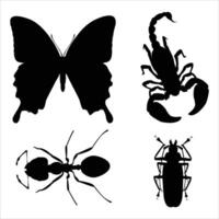 Silhouettes of Different Types of Insects on Leaves and Flowers vector