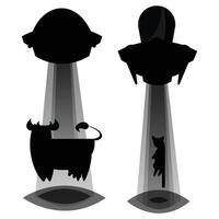 Silhouette of a UFO with Aliens Under a Starry Sky vector