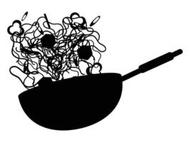 Silhouette of a Chef Cooking Chinese Noodles in a Wok vector