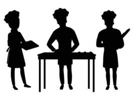 Silhouette of a Miller and Baker with Tools and Bread Icons vector
