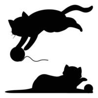 Silhouette of a Cat Playing with a Woolen Knitted Ball vector