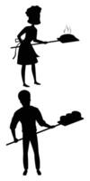Silhouette of a Miller and Baker with Tools and Bread Icons vector