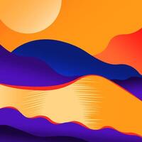 A visually striking composition featuring a vibrant gradient landscape with bold shapes and contrasting colors, evoking dynamic energy and surreal themes. vector