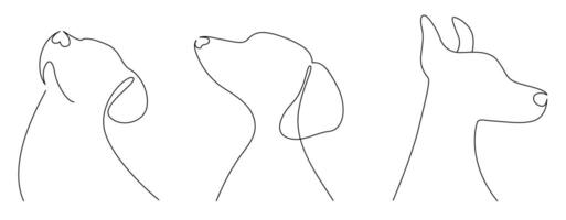 One continuous line drawing of dog, Hand Drawn Outlines of a puppy dog vector