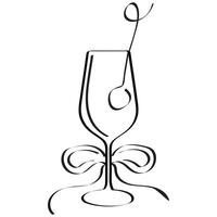 original icon of a wine glass with an olive in it is drawn with a black outline vector