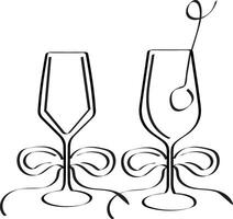 set original icon of a wine glass with an olive in it is drawn with a black outline vector