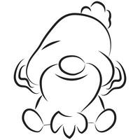simple original icon of a gnome with a big hat, ears and a beard drawn in different contours vector