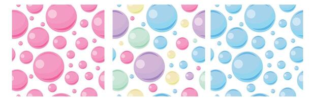set of three seamless patterns of multi-colored soap bubbles on a white background vector