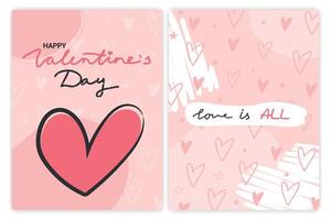 Valentines love card with heart outlines. Front and reverse side. Valentines Day concept vector