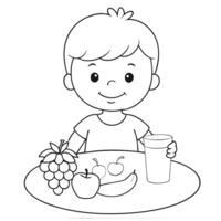 Kid Enjoying Healthy Fruits from a Colorful Plate in Cartoon Style vector
