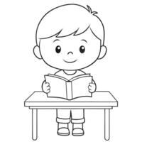 Cartoon Boy Reading in a Simple Line Drawing Style vector