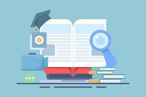 Online education concept, Online courses, Digital learning process, Distance learning, Online certification courses. Study at home with computer. Flat design illustration. vector