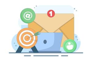 Concept of Approaching Target Audience Using Email Marketing, Online Business Strategy, Advertising, Email Newsletter, Messaging, Business Marketing Material. Flat Illustration. vector