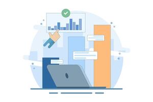 Analyzing diagrams and charts concept. Planning business strategies and managing data and finance. Analyzing and researching Data analysis. Infographics and charts on dashboard. Illustration. vector