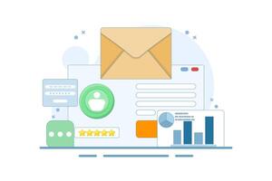 CRM concept for business, customer relationship management. Business uses CRM software to manage customers, Business analytics, CRM technology, illustration with icons on background. vector