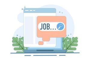 Concept of Online job search on website, web page with job alerts. Search vacancies in search bar. Career, find opportunities, job positions. Online recruitment service. Flat illustration. vector