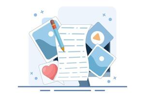 Post concept for web page, Blogger, Blog content, Blogging, banner, presentation, social media, document, card, poster. Commercial blog post, Internet, Make You Satisfied. Flat illustration. vector