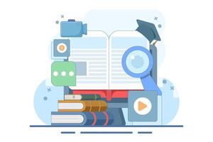 Online education concept, Online courses, Digital learning process, Distance learning, Online certification courses. Study at home with computer. illustration on background. vector