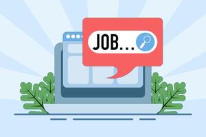 Online job search concept on website, web page with job notifications. Search vacancies in search bar. Career, find opportunities,. Online recruitment service. Flat illustration on background. vector