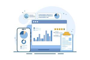 Business and financial analyst concept, business audit, growth and results, finance, data for business financial investment with analyst on charts and diagrams. flat design illustration. vector