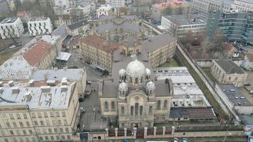 Vilnius, Lithuania 25th november, 2024 - aerial view Lukiskes Prison .The Prison complex survived both World Wars and the Soviet occupation. Historical landmark popular tourist attraction video