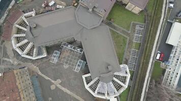 Vilnius, Lithuania 25th november, 2024- aerial view Lukiskes Prison .The Prison complex survived both World Wars and the Soviet occupation. Historical landmark popular tourist attraction video
