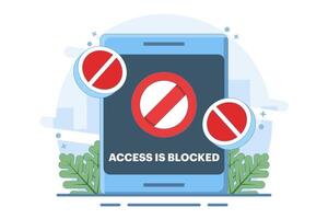 Online graphic concept of restricted access blocked on device, cyber danger warning, unauthorized internet web access prohibited or blocked, digital security sign prohibited denied. illustration. vector