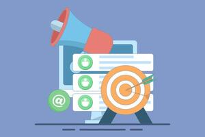 Email marketing concept, Online business strategy, A number of new emails displayed on the screen, Advertisement, Email newsletter, message, marketing material, Flat illustration on the background. vector