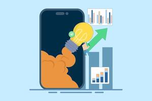 Analyzing Data Concepts, Creating New Ideas. Working on New Startups, Business Missions, Creative Ideas and Analysis. Researching new creative ideas. Flat Cartoon Illustration. vector