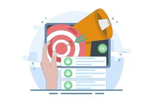 Email marketing concept, Online business strategy, A number of new emails displayed on the screen, Advertisement, Email newsletter, message, marketing materials, Flat illustration. vector