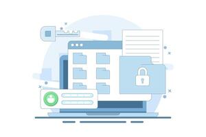 Privacy protection concept, using cybersecurity services to protect personal documents and data. Cloud-based shared documents, files and folders are secure. vector