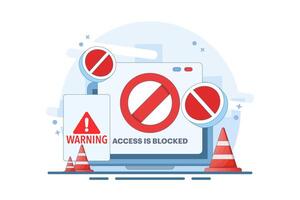 Online graphic concept of restricted access blocked on device, unauthorized internet web access prohibited or blocked, digital security sign prohibited denied, cyber danger warning. vector