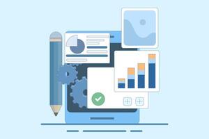 Financial Statement Analysis Concept, data analysis on business reports and investment monitoring dashboard. Business Financial Flowchart Report with Magnifying Glass. vector