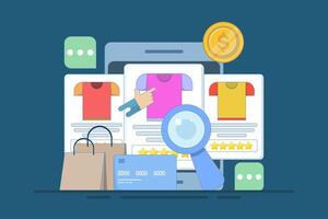 E-commerce SEO concept, products added to search engine results page, Online shopping, internet e-commerce web store, online product search, business e-commerce SEO concept. vector