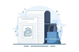 Concept of confidential personal data or secure files, Security protection through touch fingerprint or fingerprint on documents, fingerprint access privacy identification. Design illustration. vector