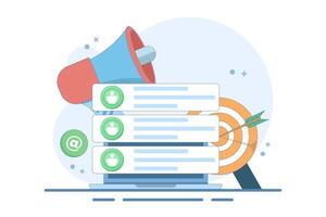 Email marketing concept, Online business strategy, A number of new emails displayed on the screen, Advertisement, Email newsletter, Marketing materials, Flat design illustration in the background. vector