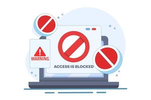 Online graphic concept of restricted access blocked on device, cyber danger warning, unauthorized internet web access prohibited or blocked, digital security sign prohibited denied. flat illustration. vector