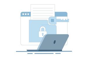 Privacy protection concept, using cybersecurity services to protect personal documents and data. Cloud-based shared documents, secure files and folders. Cartoon illustration. vector